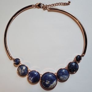 Ann Taylor Blue faux natural stones and gold statement necklace